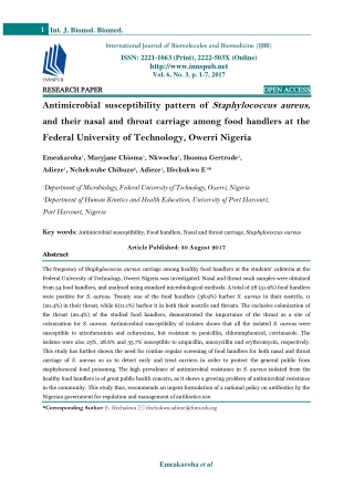 Antimicrobial susceptibility pattern of Staphylococcus aureus, and their nasal