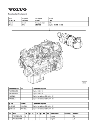 Volvo L70G Wheel Loader Parts Catalogue Manual Instant Download (SN 3013 and up)