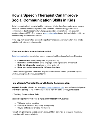 How a Speech Therapist Can Improve Social Communication Skills in Kids