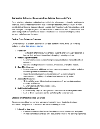 Comparing Online vs. Classroom Data Science Courses in Pune