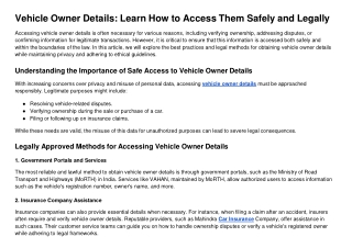 Vehicle Owner Details: Learn How to Access Them Safely and Legally