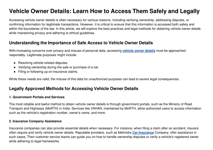 vehicle owner details learn how to access them safely and legally