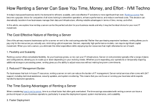 How Renting a Server Can Save You Time, Money, and Effort - IVM Techno