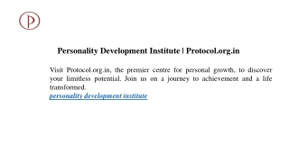Personality Development Institute | Protocol.org.in