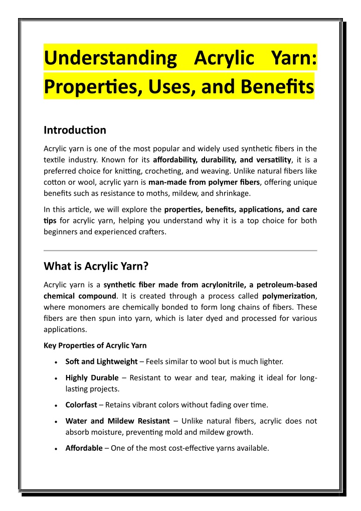 understanding acrylic yarn properties uses