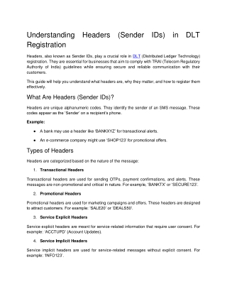 Understanding Headers (Sender IDs) in DLT Registration