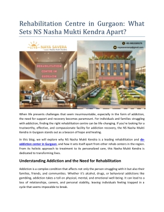 Rehabilitation Centre in Gurgaon What Sets NS Nasha Mukti Kendra Apart