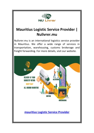 Mauritius Logistic Service Provider  Nulivrer.mu