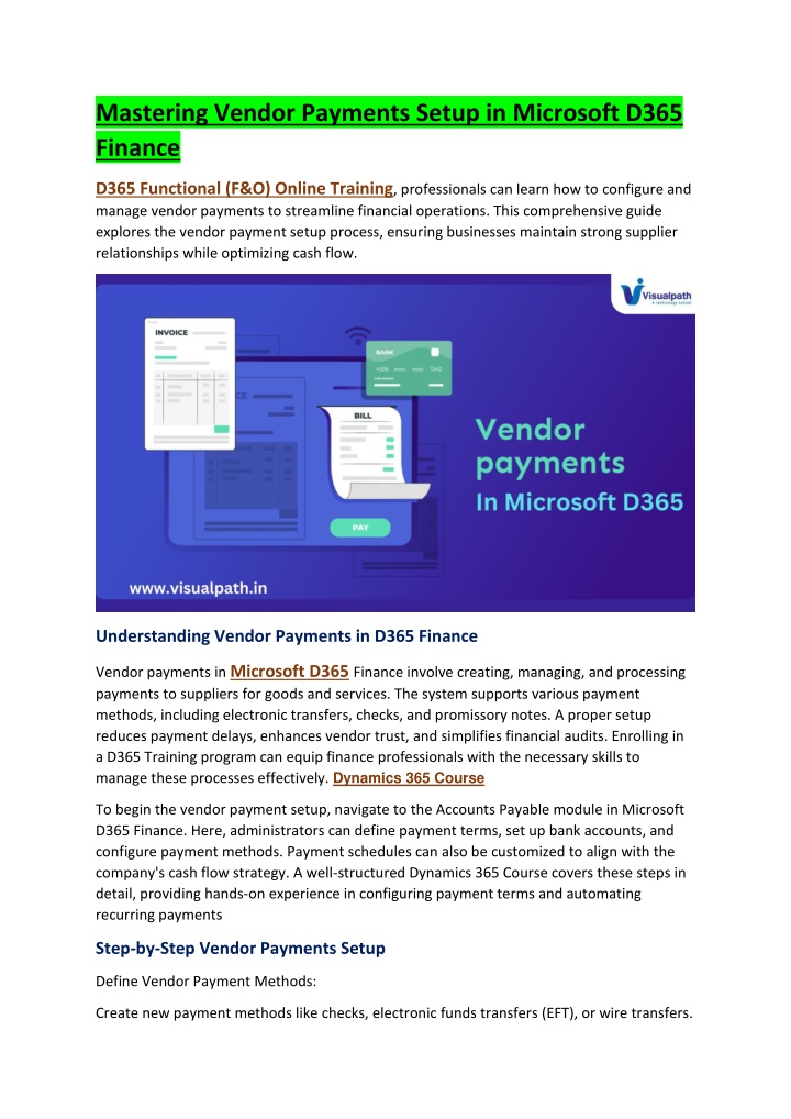 mastering vendor payments setup in microsoft d365