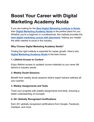 Boost Your Career with Digital Marketing Academy Noida