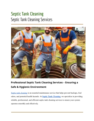 Septic Tank Cleaning Services