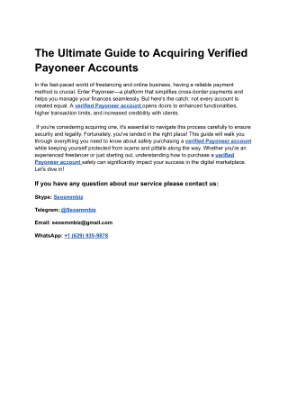 The Role of Buying Verified Payoneer Account