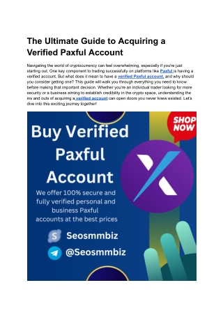The Role of Buying Verified Paxful Account