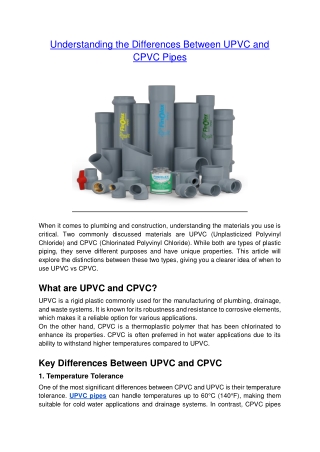 understanding the differences between upvc