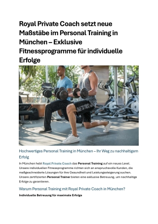 Royal Private Coach setzt neue Ma&szlig_st&auml_be im Personal Training in M&uuml_nchen