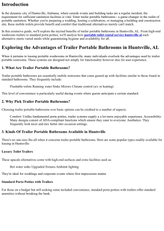 Exploring the Advantages of Trailer Portable Bathrooms in Huntsville, AL .