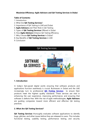 Maximize Efficiency: Agile Advisors and QA Testing Services in Dubai