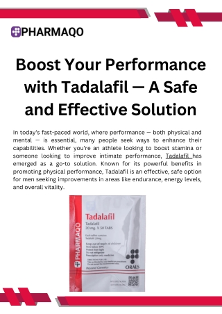 Boost Your Performance with Tadalafil — A Safe and Effective Solution