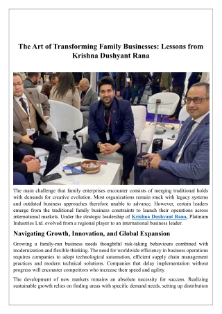 The Art of Transforming Family Businesses Lessons from Krishna Dushyant Rana