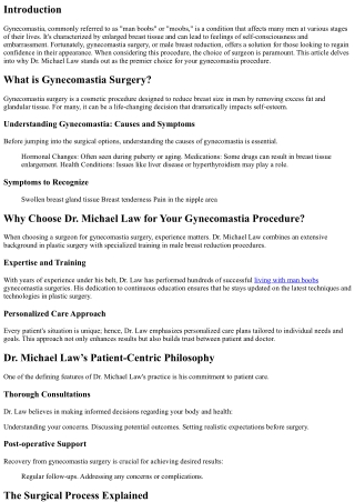 Why Choose Dr. Michael Law for Your Gynecomastia Procedure?