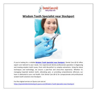 Wisdom Tooth Specialist near Stockport