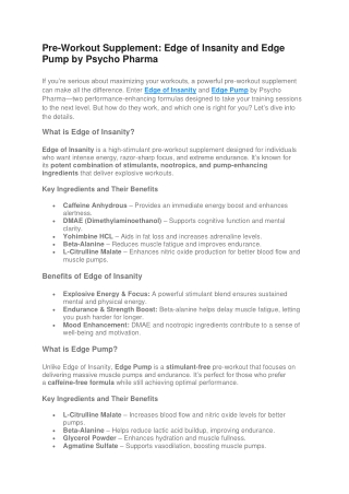 Pre-Workout Supplement Edge of Insanity and Edge Pump by Psycho Pharma