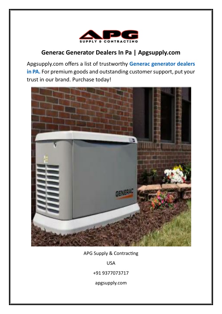 generac generator dealers in pa apgsupply com