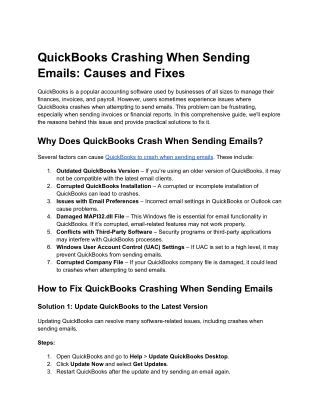 quickbooks crashing when sending emails causes