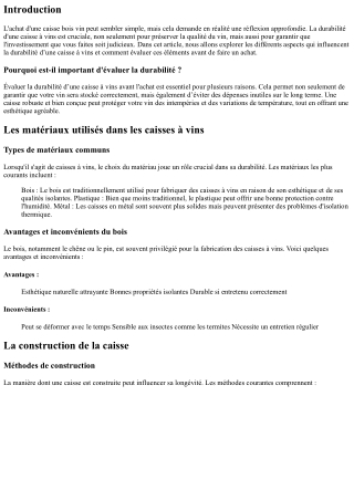 “Évaluer la durabilité d’une caisse à vins avant l'achat”