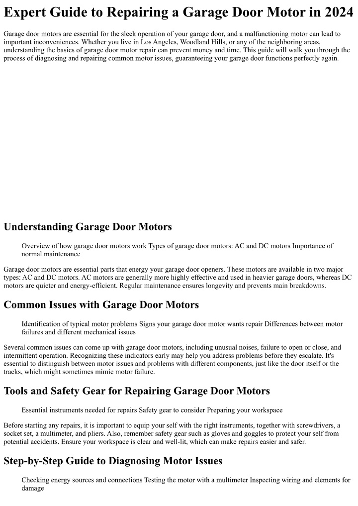 expert guide to repairing a garage door motor