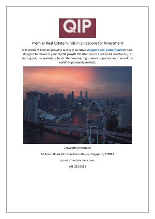 Premier Real Estate Funds in Singapore for Investment