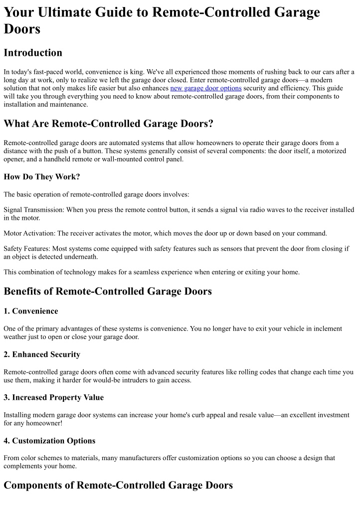 your ultimate guide to remote controlled garage