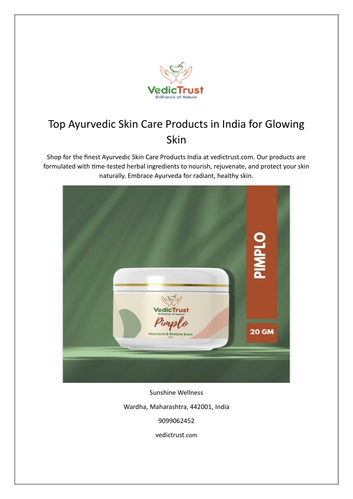 top ayurvedic skin care products in india