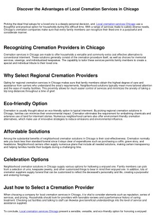 Discover the Benefits of Neighborhood Cremation Solutions in Chicago