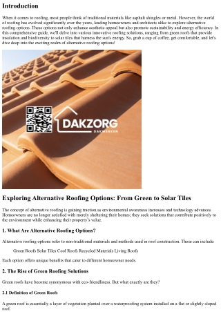 Exploring Alternative Roofing Options: From Green to Solar Tiles