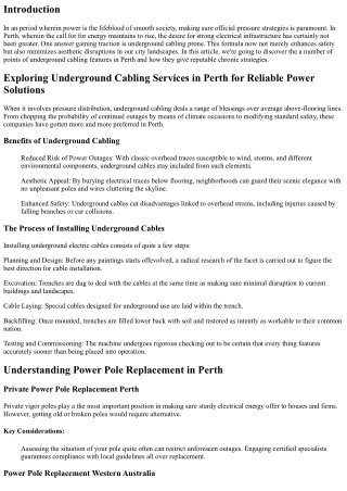 Exploring Underground Cabling Services in Perth for Reliable Power Solutions