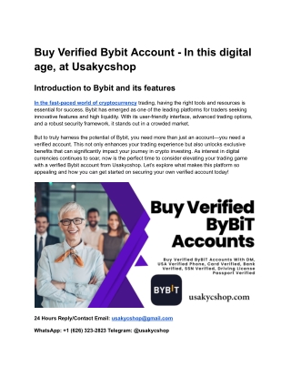 Buy Verified Bybit Account - In this digital age, at Usakycshop