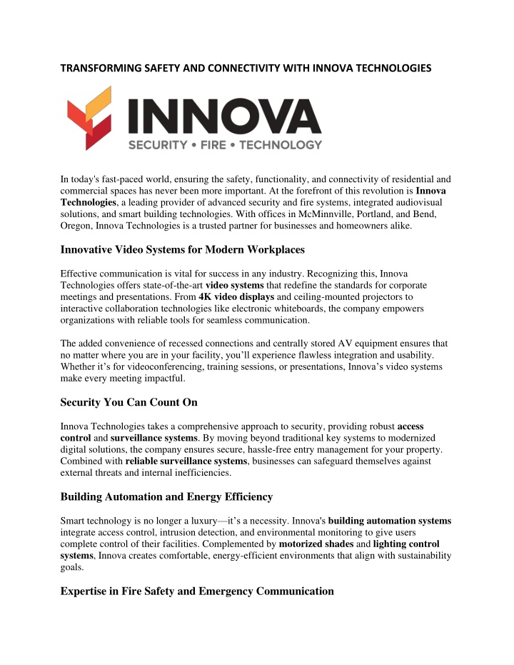 transforming safety and connectivity with innova