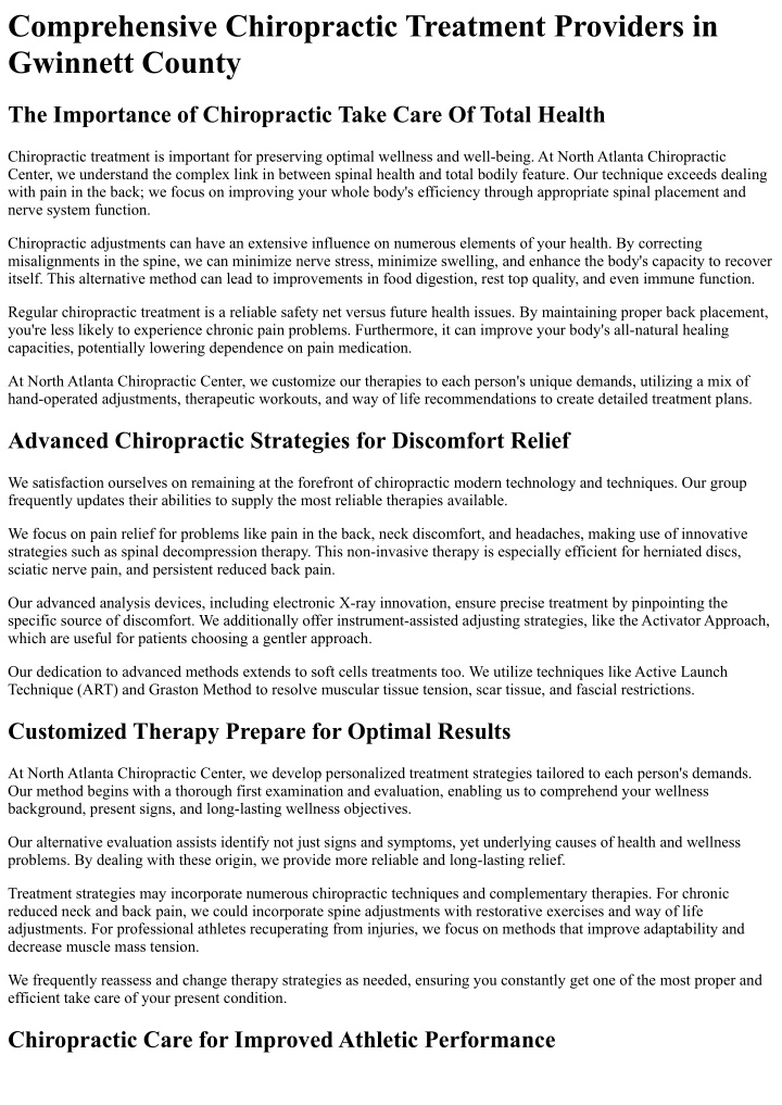 comprehensive chiropractic treatment providers