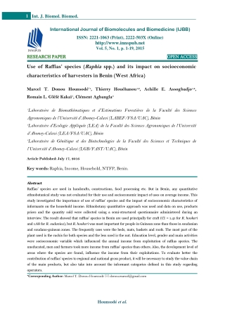 Use of Raffias’ species (Raphia spp.) and its impact on socioeconomic characteri