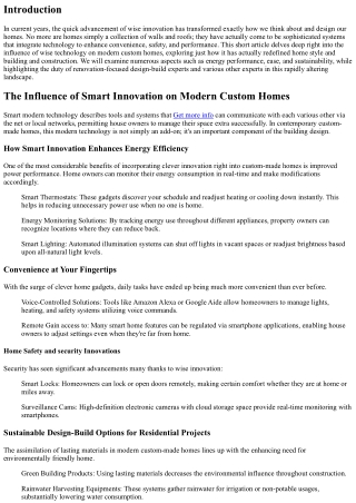 The Effect of Smart Innovation on Modern Custom Residences