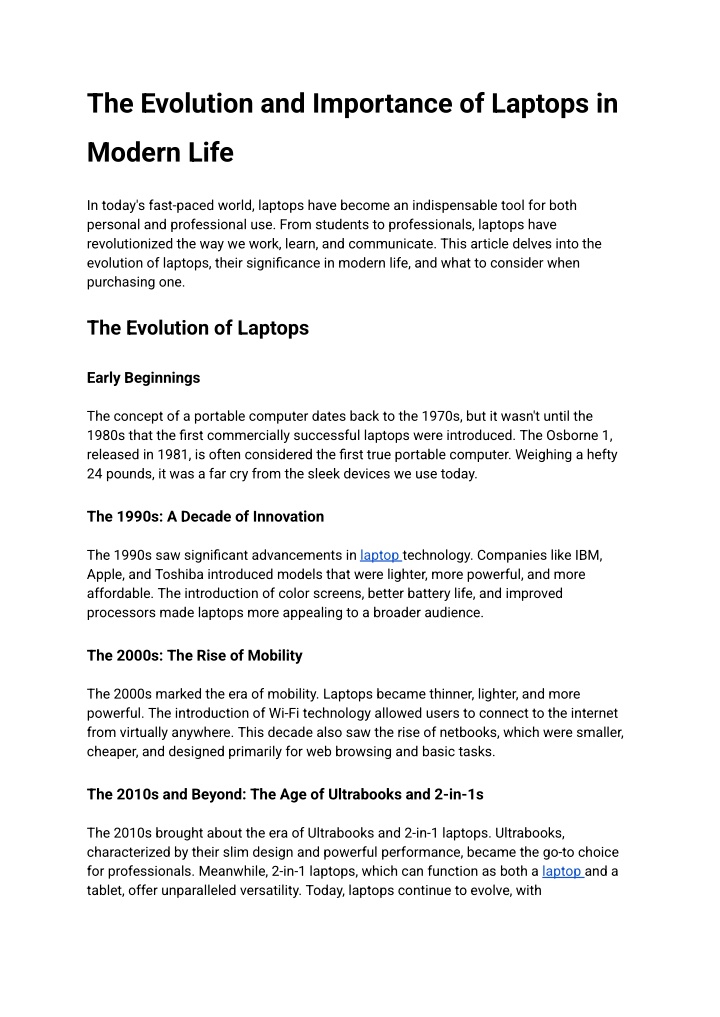 the evolution and importance of laptops in