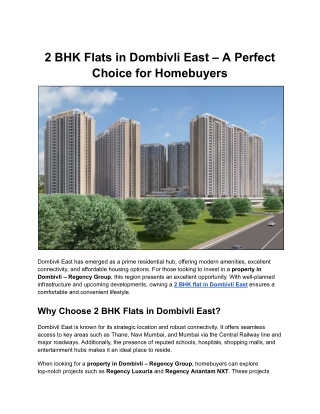 2 BHK Flats in Dombivli East – A Perfect Choice for Homebuyers