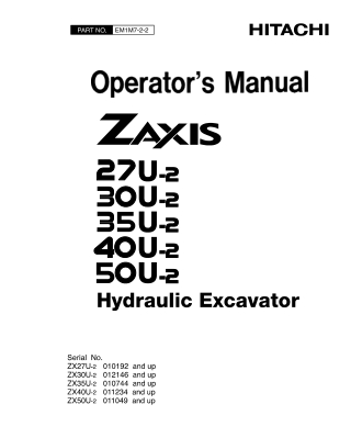 HITACHI ZAXIS 27U-2, 30U-2, 35U-2, 40U-2, 50U-2 EXCAVATOR Operator Manual Instant Download