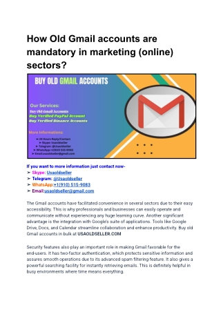 How Old Gmail accounts are mandatory in marketing (online) sectors