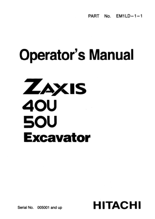 HITACHI ZAXIS 40U 50U EXCAVATOR Operator Manual Instant Download