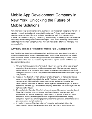 Mobile App Development Company in New York: Unlocking the Future