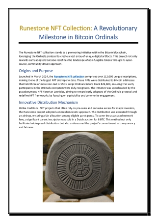 Runestone NFT Collection A Revolutionary Milestone in Bitcoin Ordinals