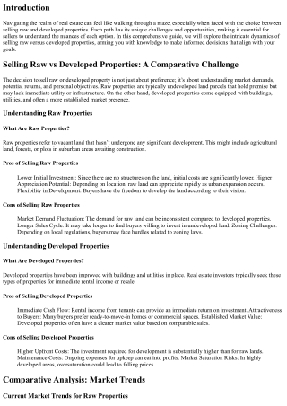 “Selling Raw vs Developed Properties: A Comparative Challenge”