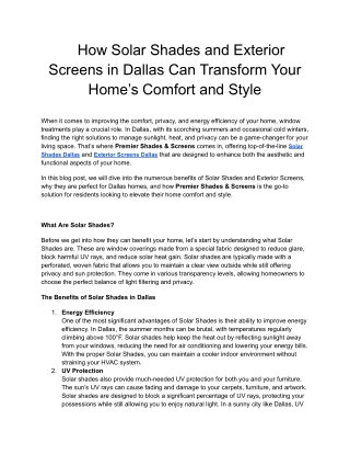 How Solar Shades and Exterior Screens in Dallas Can Transform Your Home’s Comfort and Style